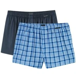 Schiesser 2-pack Wijde Boxershorts Basic Check Blauw