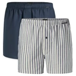 Schiesser 2-pack Wijde Boxershorts Basic Stripe Blauw & Wit